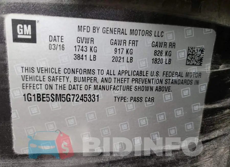 1G1BE5SM5G7245331 Photo# 12