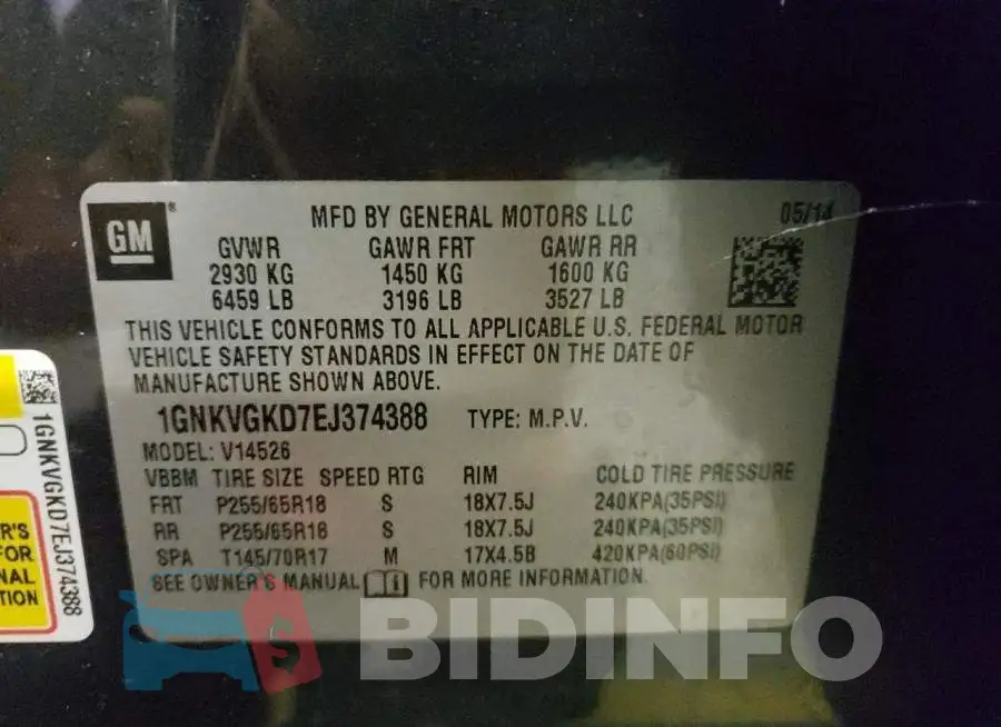 1GNKVGKD7EJ374388 Photo# 10