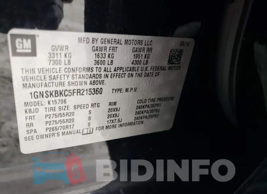 1GNSKBKC5FR215360 Photo# 12