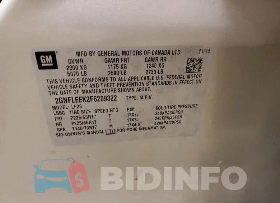 2GNFLEEK2F6209322 Photo# 12