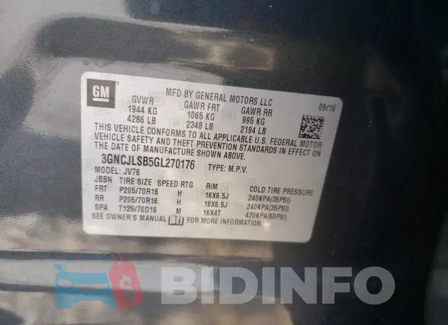 3GNCJLSB5GL270176 Photo# 10