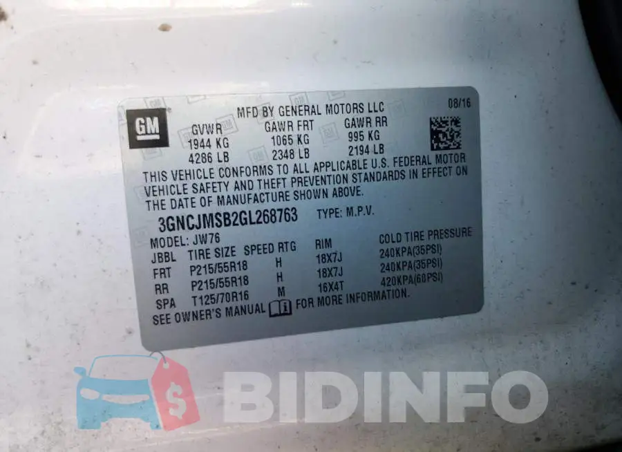 3GNCJMSB2GL268763 Photo# 13
