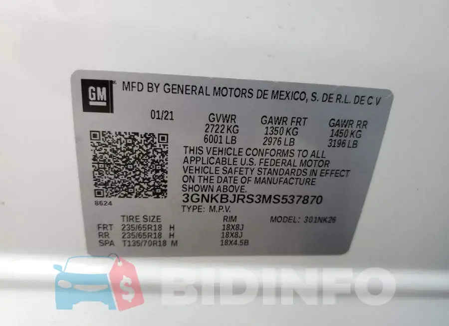 3GNKBJRS3MS537870 Photo# 12
