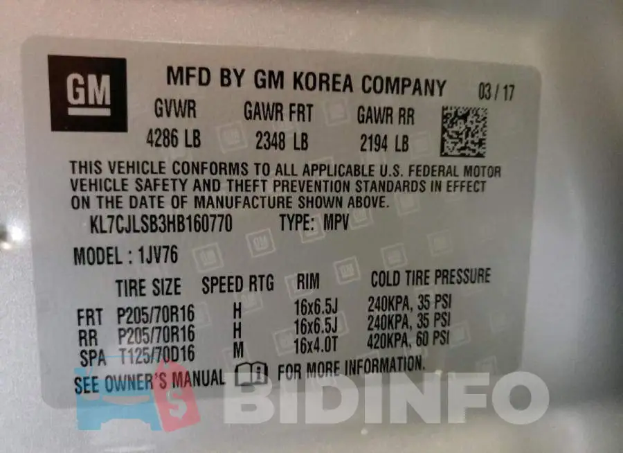 KL7CJLSB3HB160770 Photo# 12