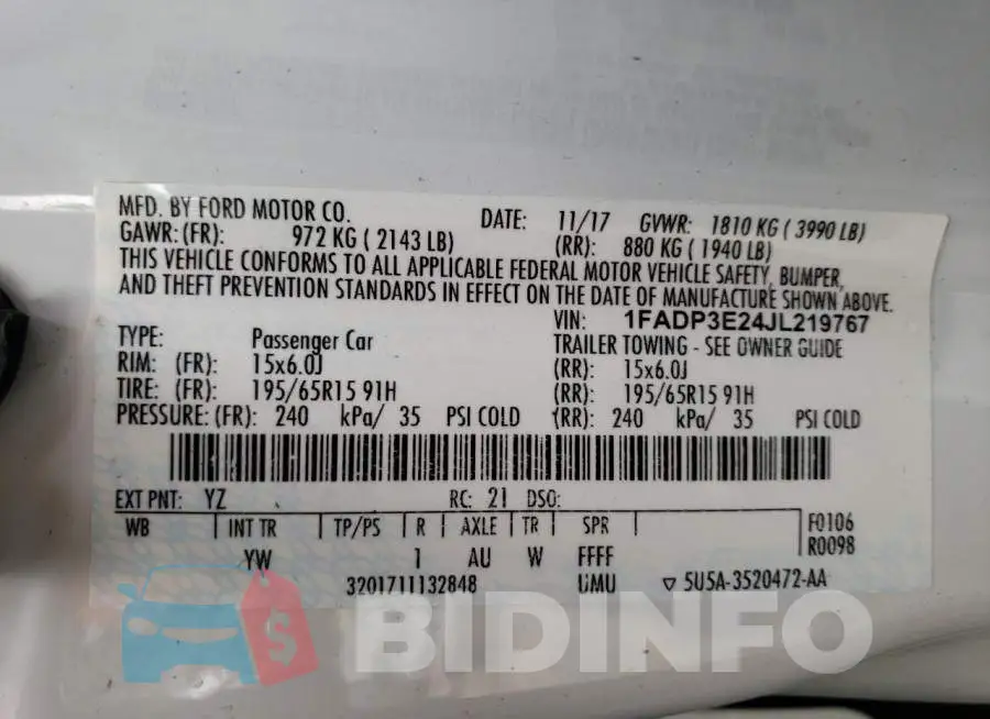 1FADP3E24JL219767 Photo# 12