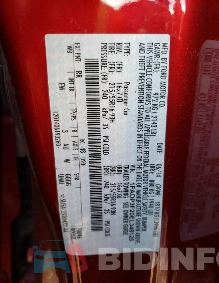 1FADP3F20EL348125 Photo# 12