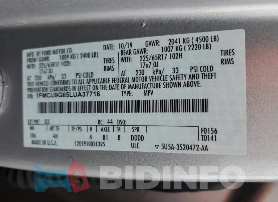 1FMCU9G65LUA37716 Photo# 13