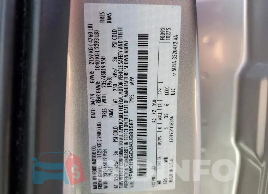 1FMCU9GD4KUB80587 Photo# 13