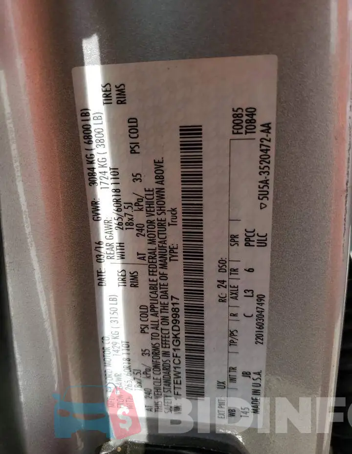 1FTEW1CF1GKD99817 Photo# 12