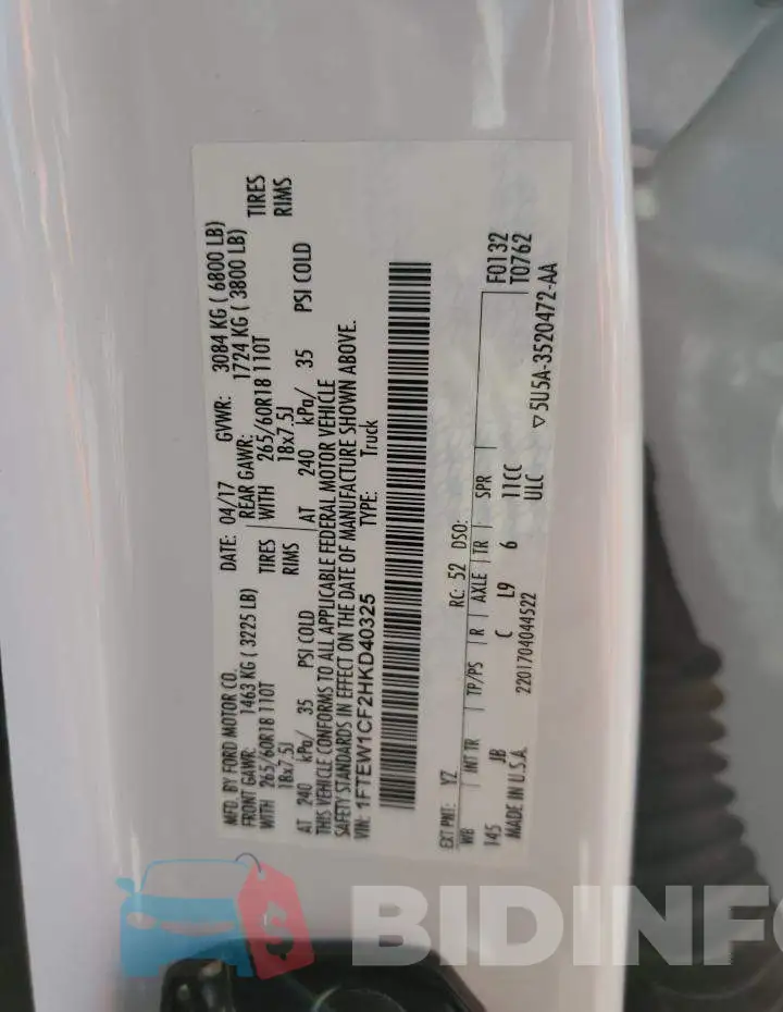 1FTEW1CF2HKD40325 Photo# 12