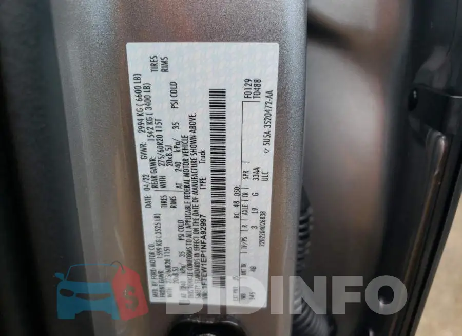 1FTEW1EP1NFA92997 Photo# 12