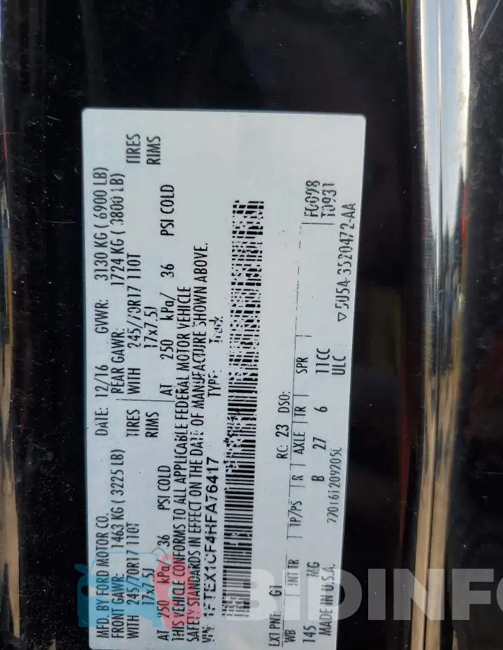 1FTEX1CF4HFA76417 Photo# 12