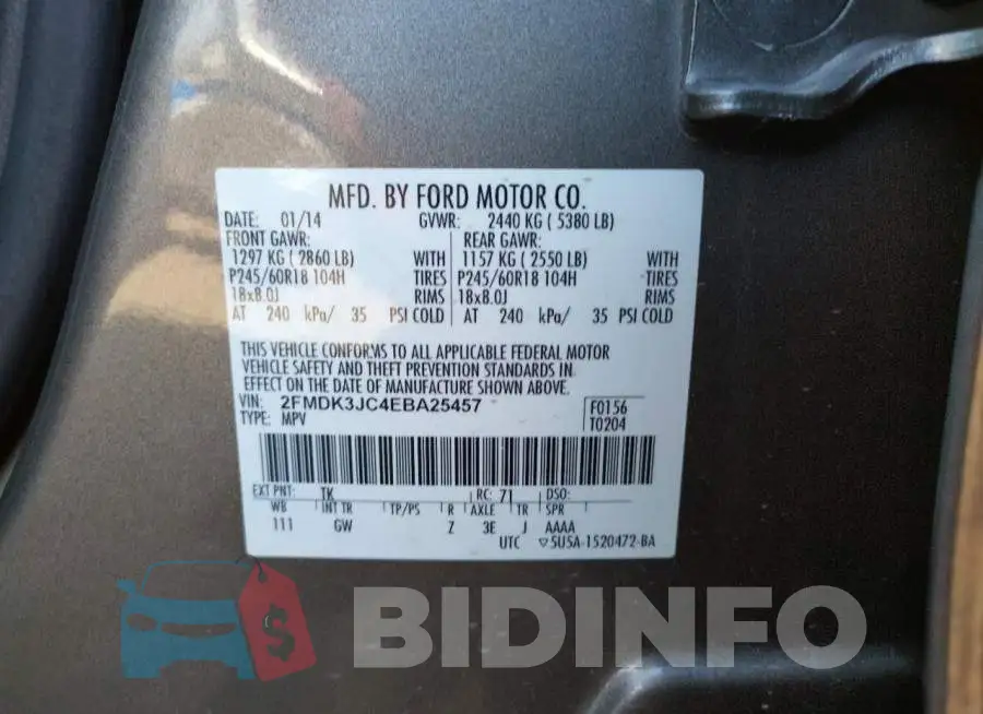 2FMDK3JC4EBA25457 Photo# 13