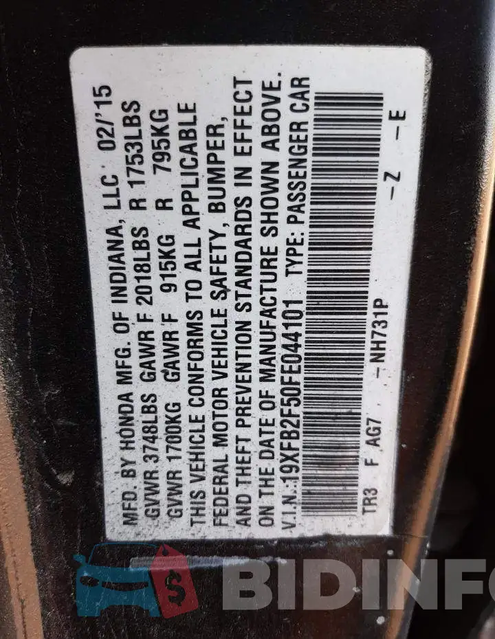 19XFB2F50FE044101 Photo# 12