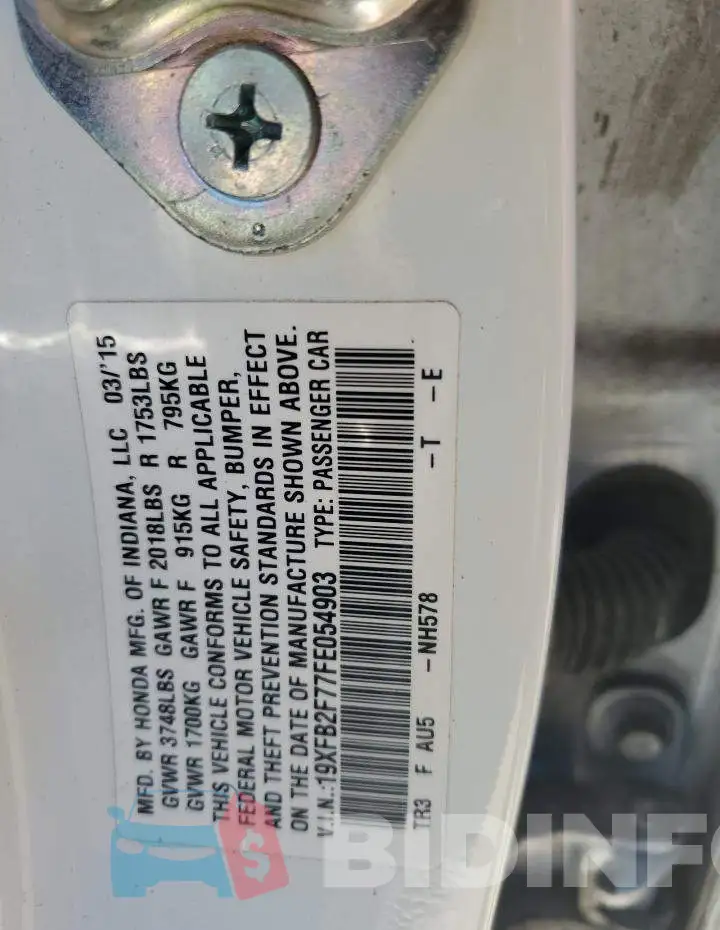 19XFB2F77FE054903 Photo# 12