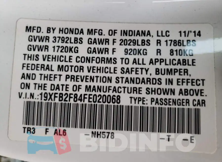19XFB2F84FE020068 Photo# 10
