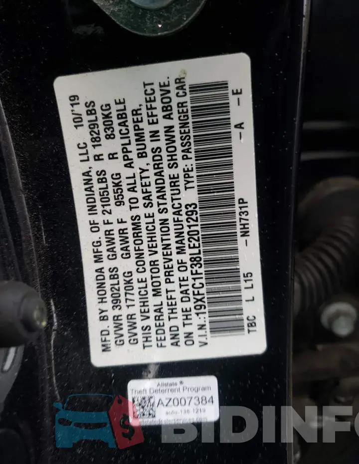 19XFC1F38LE201293 Photo# 13