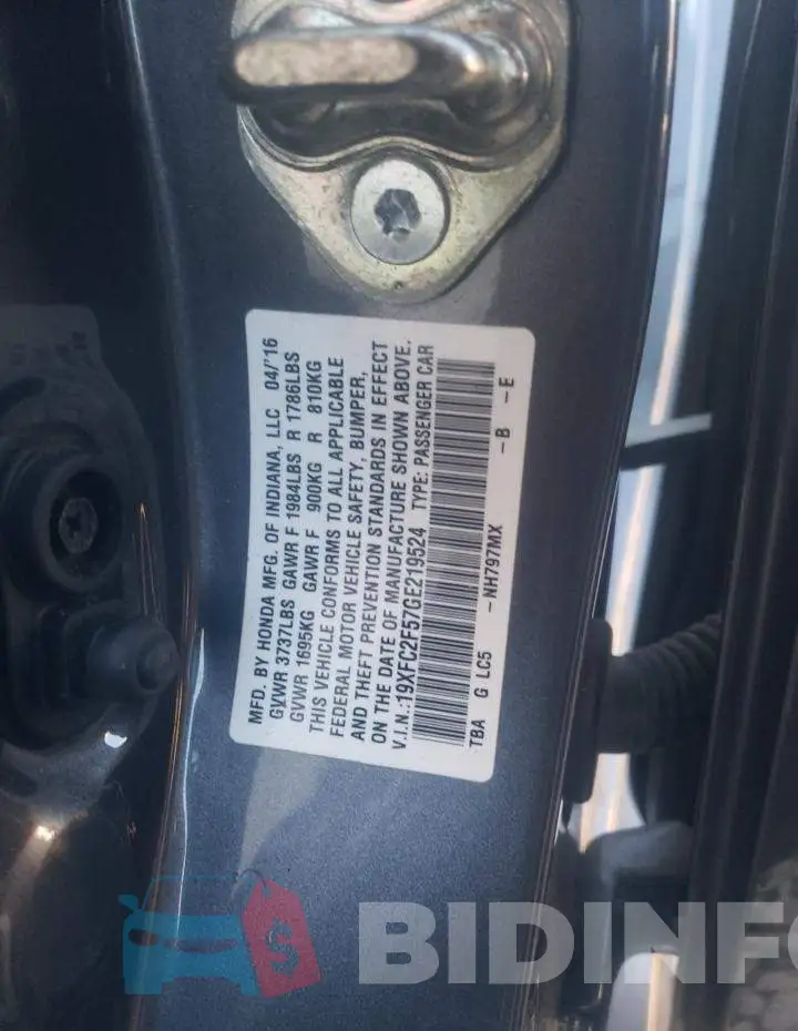 19XFC2F57GE219524 Photo# 13