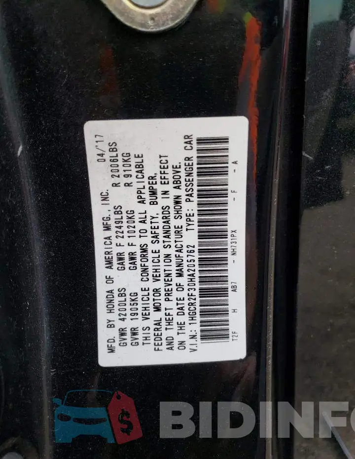 1HGCR2F30HA205762 Photo# 12