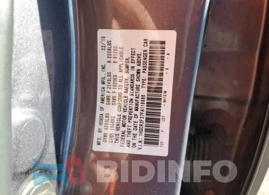 1HGCR2F37FA116686 Photo# 12