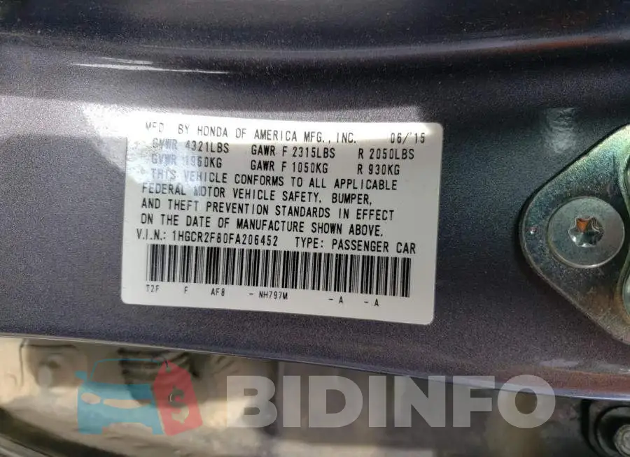 1HGCR2F80FA206452 Photo# 12
