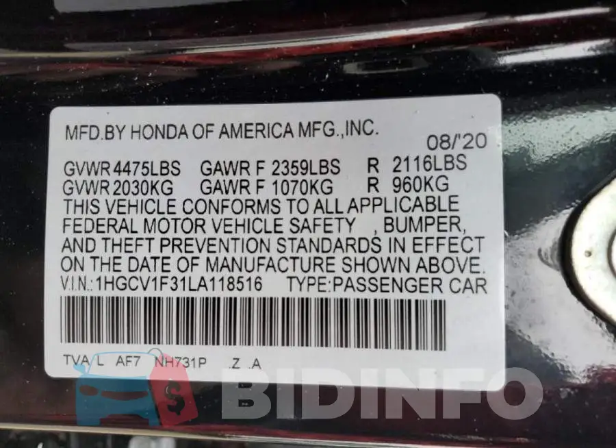 1HGCV1F31LA118516 Photo# 12