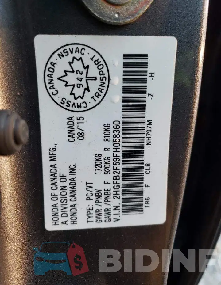 2HGFB2F59FH058360 Photo# 13