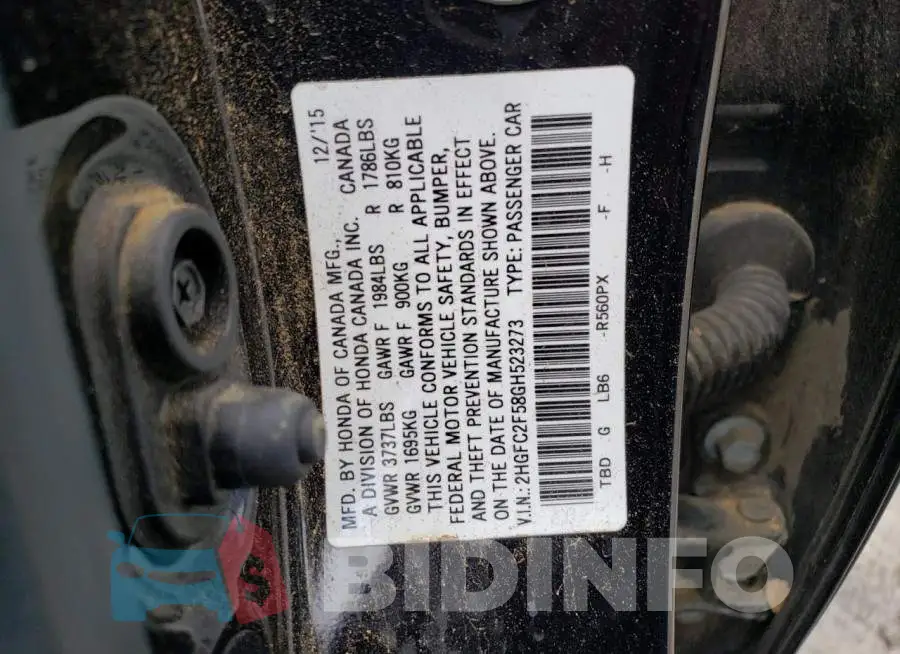 2HGFC2F58GH523273 Photo# 12