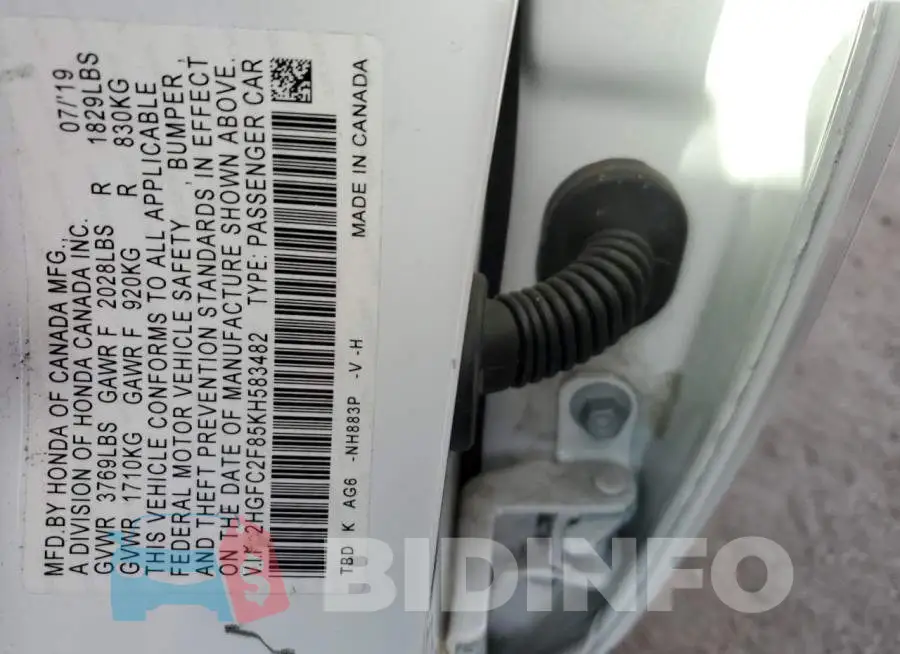 2HGFC2F85KH583482 Photo# 12