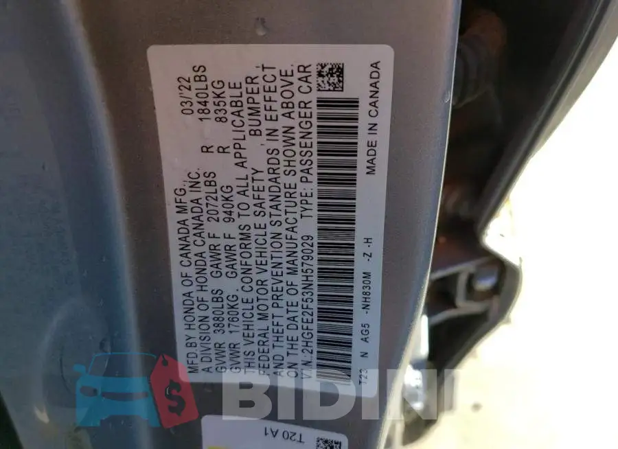 2HGFE2F53NH579029 Photo# 12