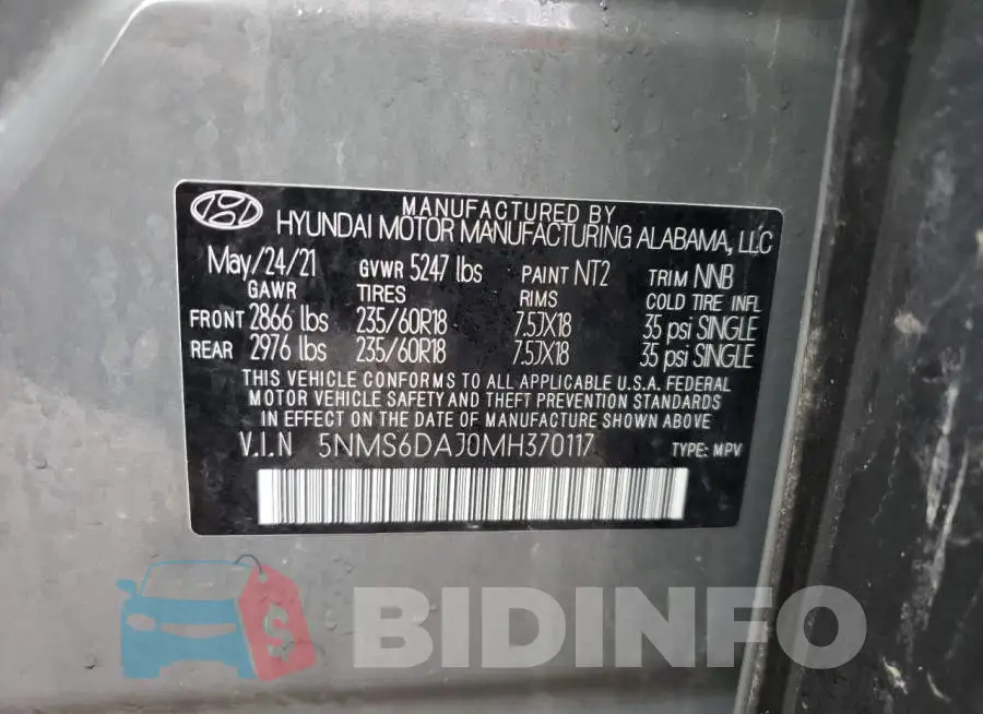5NMS6DAJ0MH370117 Photo# 12