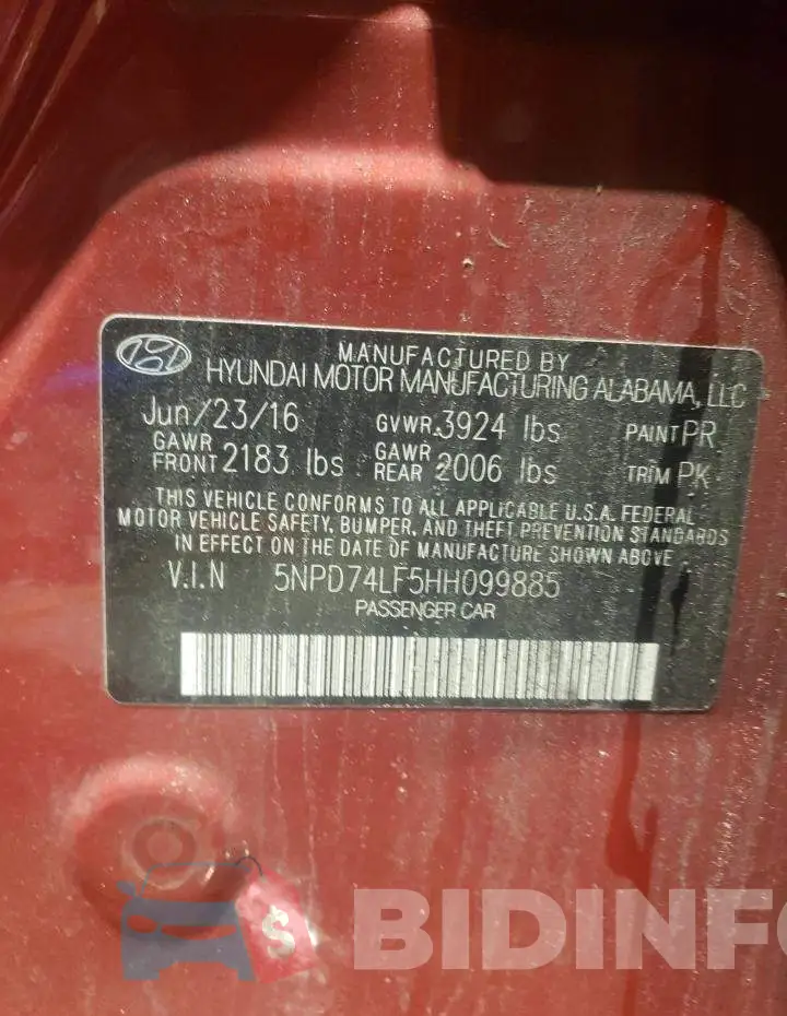 5NPD74LF5HH099885 Photo# 12
