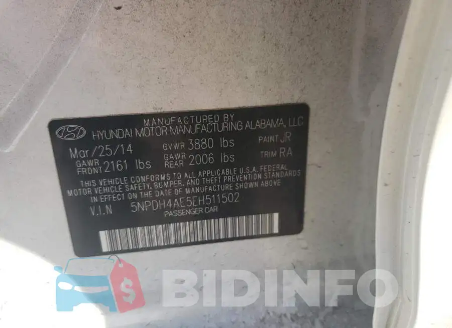 5NPDH4AE5EH511502 Photo# 12