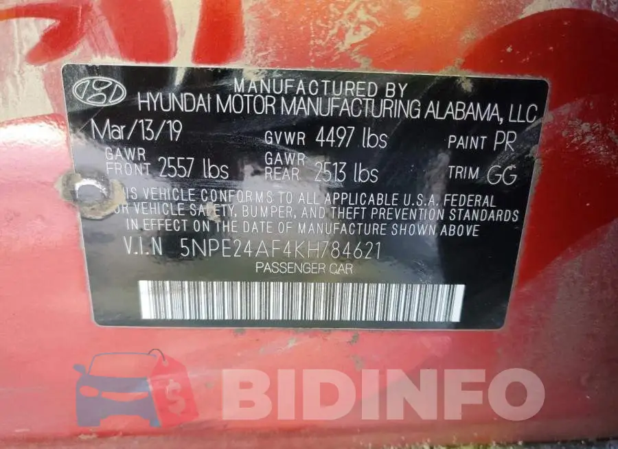 5NPE24AF4KH784621 Photo# 12