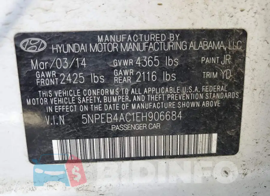 5NPEB4AC1EH906684 Photo# 12