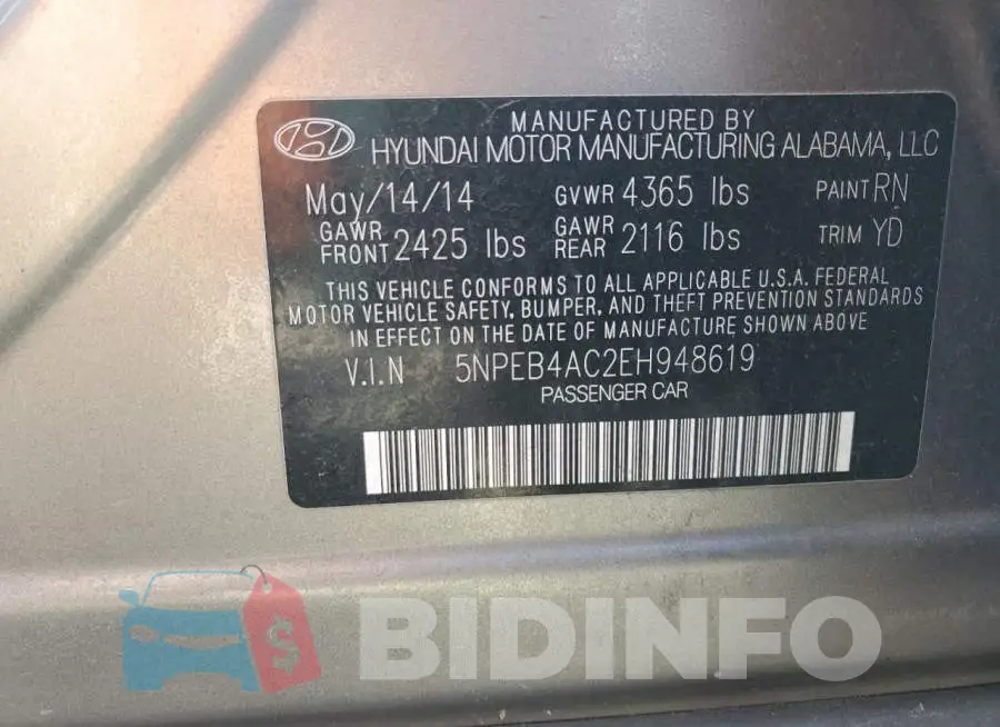 5NPEB4AC2EH948619 Photo# 12