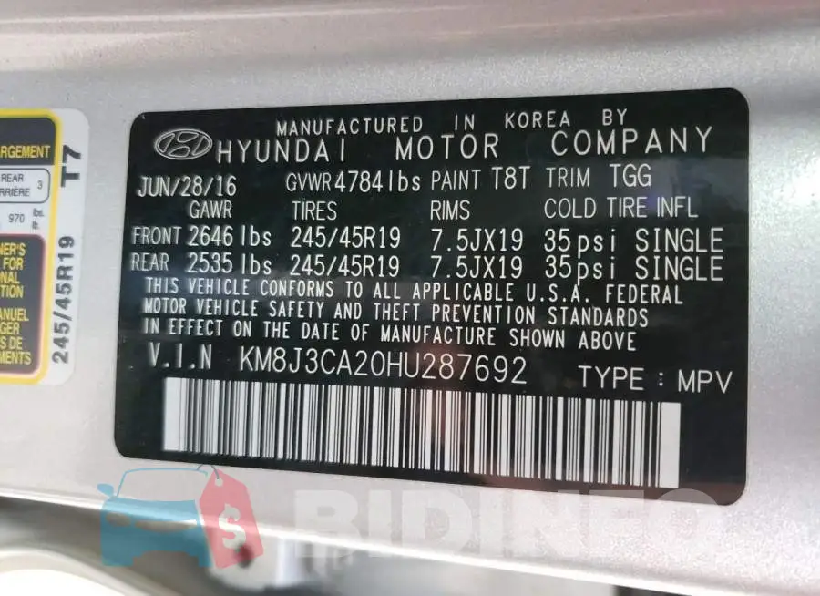 KM8J3CA20HU287692 Photo# 13