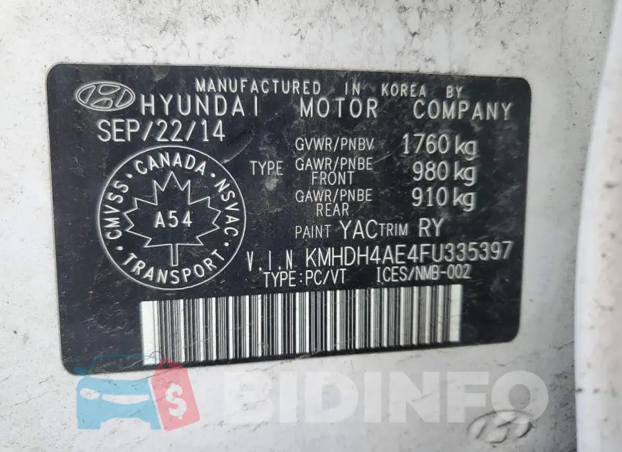 KMHDH4AE4FU335397 Photo# 13