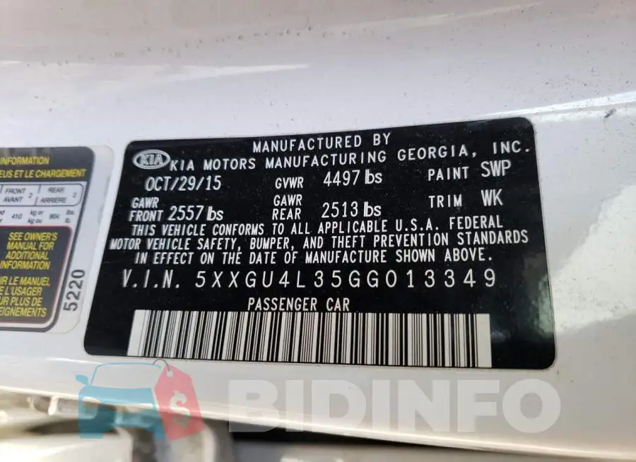 5XXGU4L35GG013349 Photo# 12