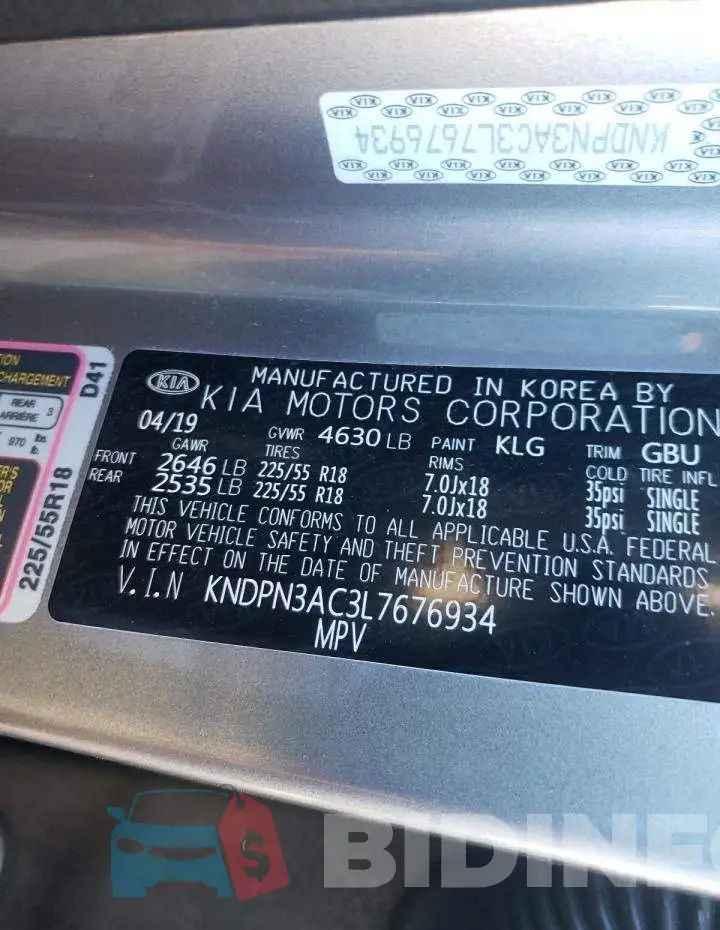 KNDPN3AC3L7676934 Photo# 13