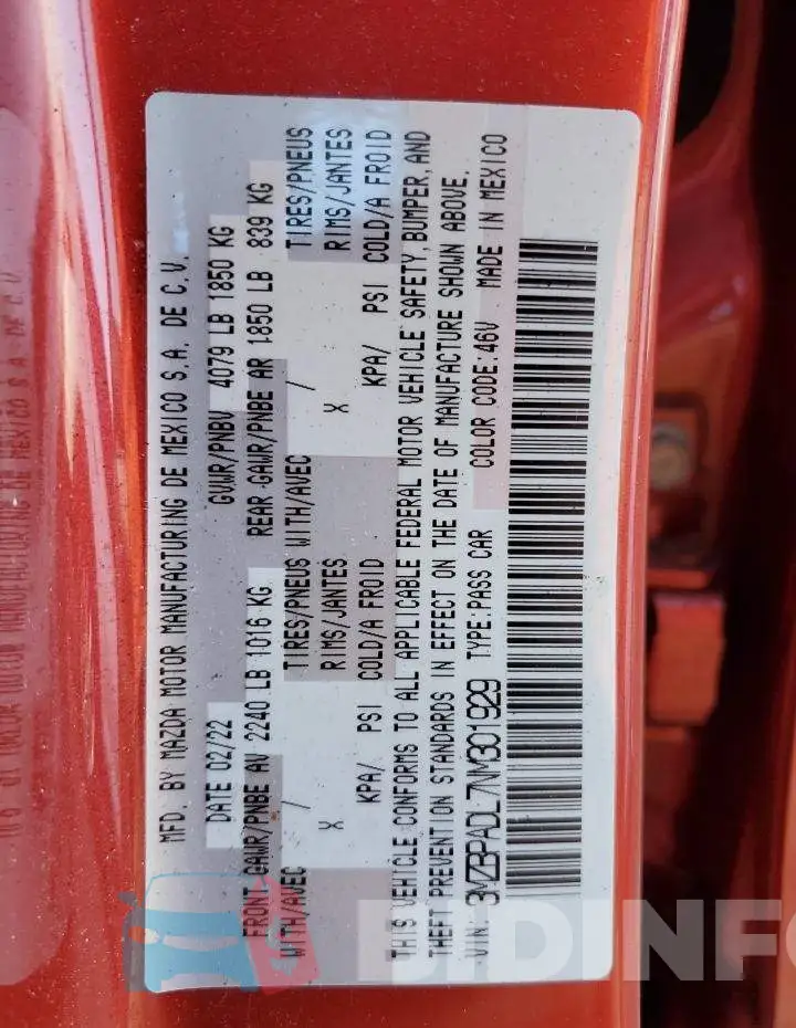 3MZBPADL7NM301929 Photo# 12