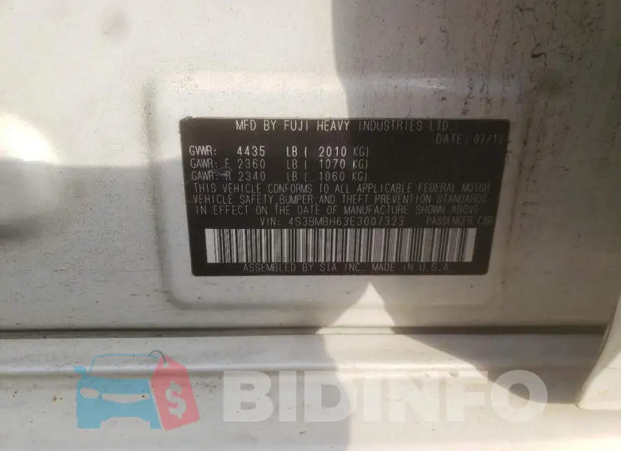 4S3BMBH63E3007323 Photo# 12