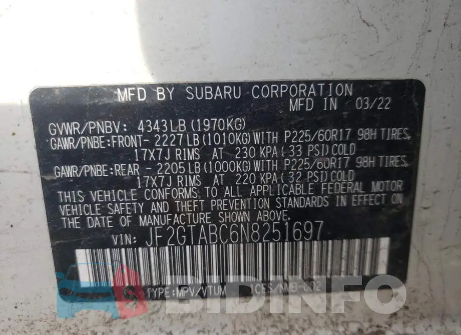 JF2GTABC6N8251697 Photo# 12