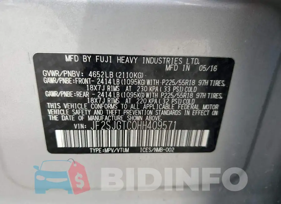 JF2SJGTC0HH409571 Photo# 13