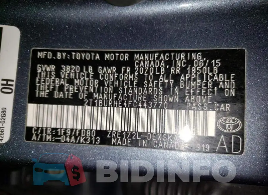 2T1BURHE4FC443770 Photo# 12