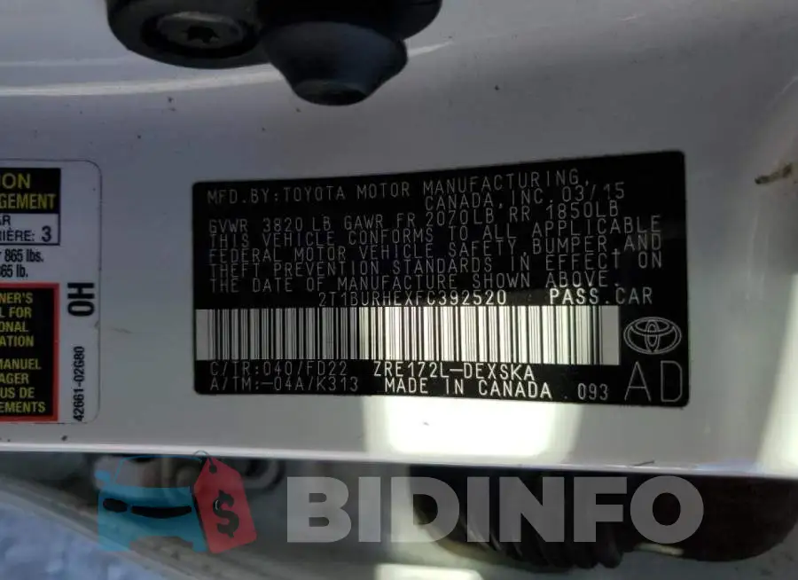 2T1BURHEXFC392520 Photo# 13