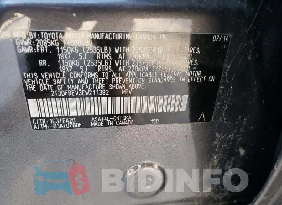 2T3DFREV3EW211382 Photo# 13