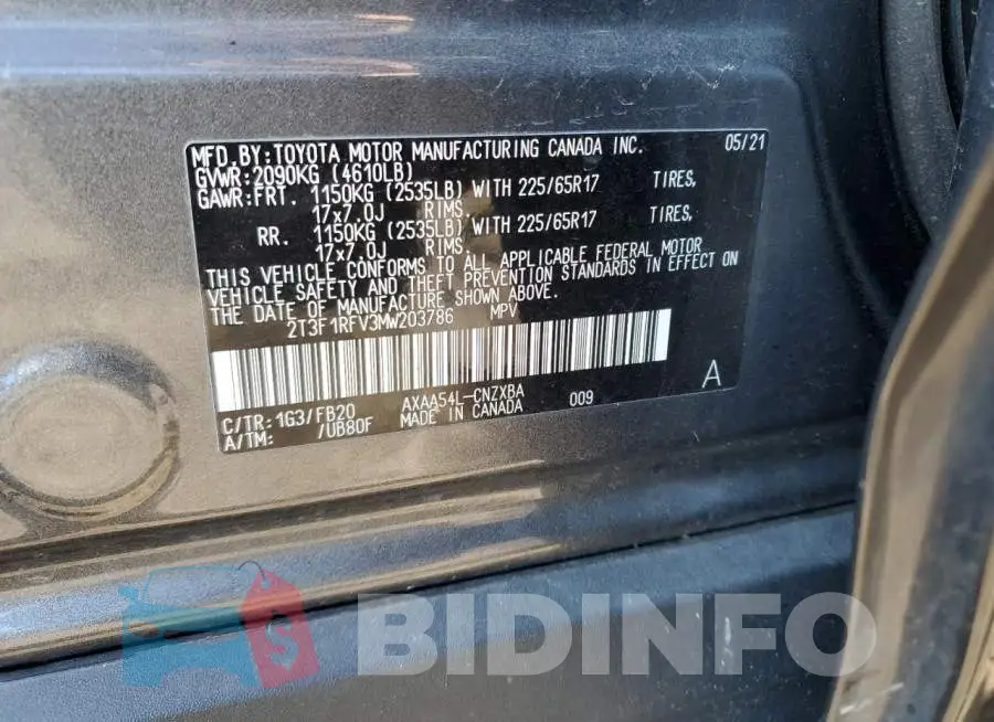 2T3F1RFV3MW203786 Photo# 13