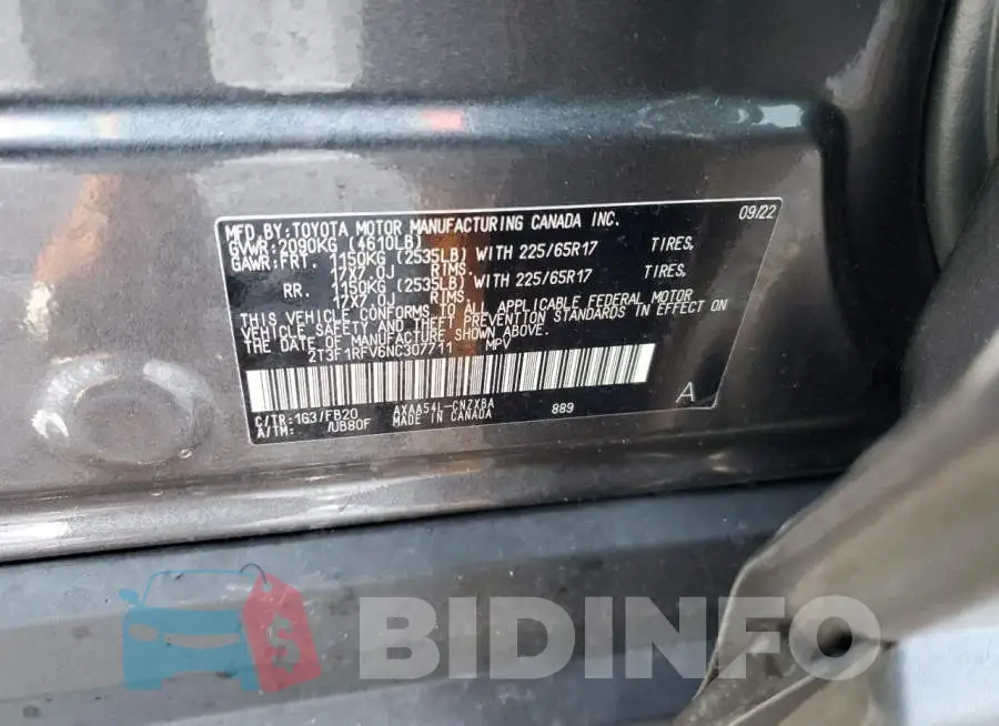 2T3F1RFV6NC307711 Photo# 13