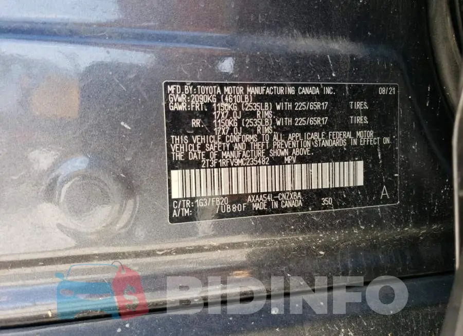 2T3F1RFV9MC235482 Photo# 13